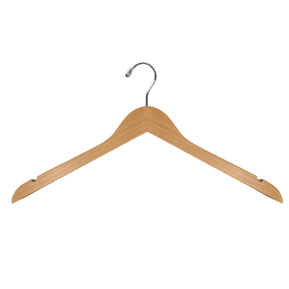 17 Wooden Top Hanger - Maple With Chrome and Triangle Notches